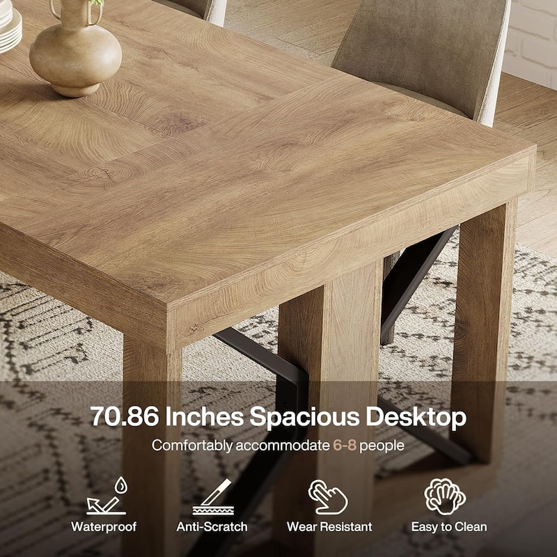 70.8 Inch Dining Table for 6 People, Farmhouse Wooden Kitchen Dinner Table