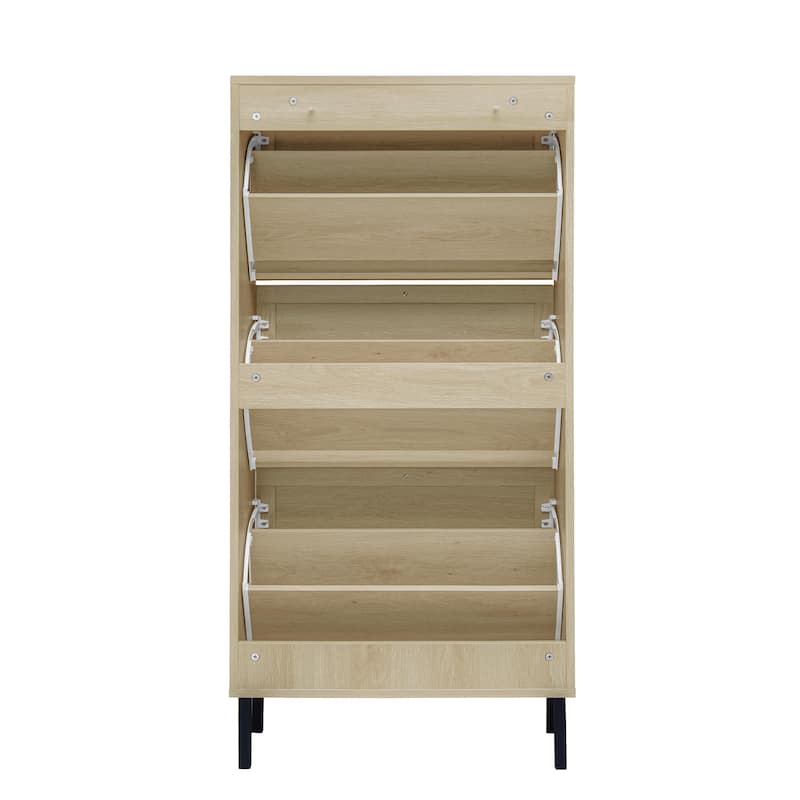 Roomfitters Rattan Shoe Cabinet, Modern Freestanding Shoe Storage Organizer with 3 Flip Doors