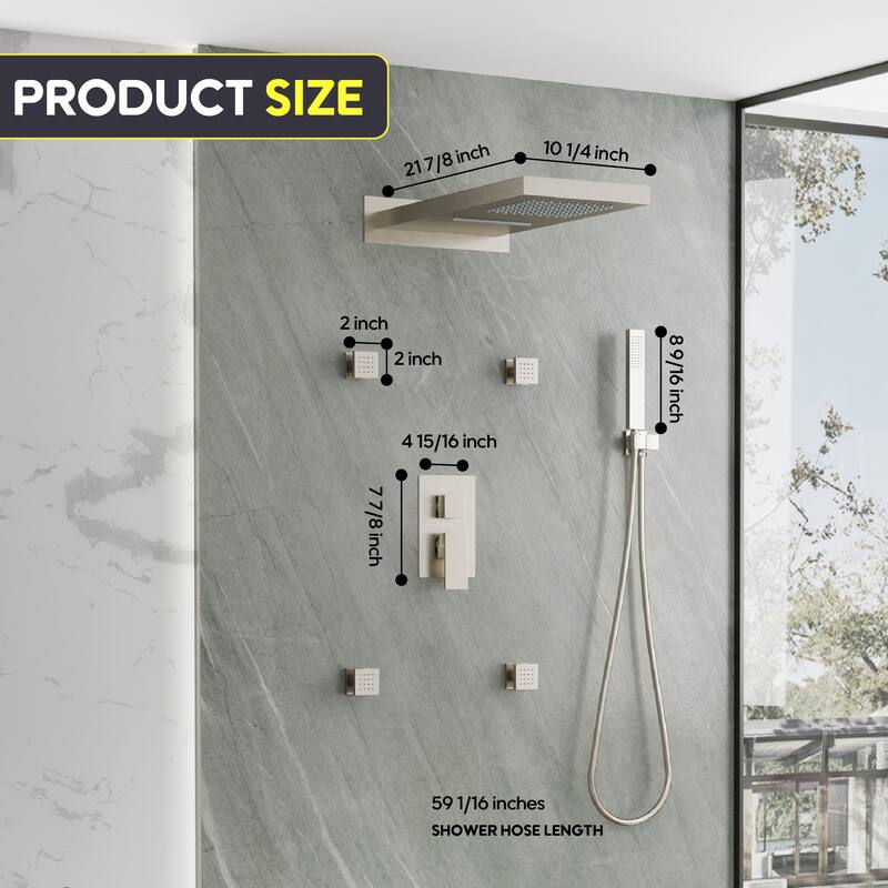 3-Function Shower System With 22" Rectangle Shower Head,Body Jets And Hand Shower(Valve Included)