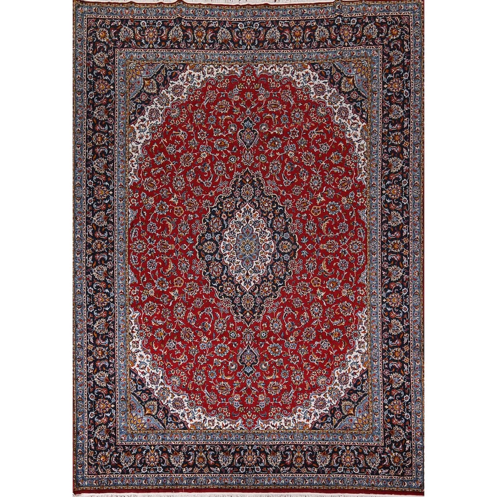 Red Medallion Kashan Turkish Rug Traditional Machine-Made Carpet - 9'7" x 12'5"
