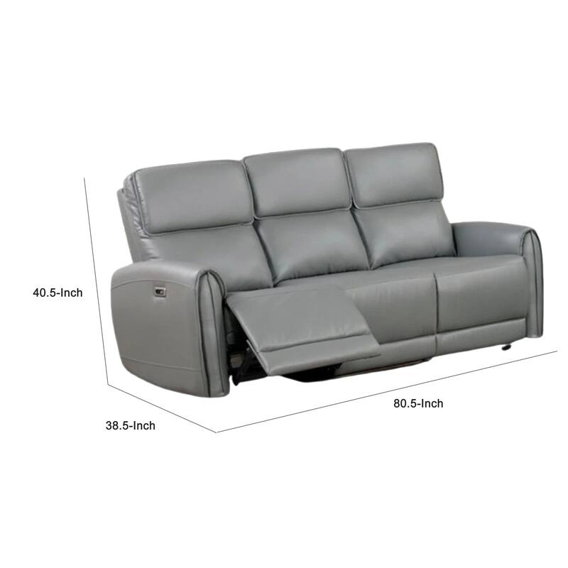 Sily Power Reclining Sofa, Gray Faux Leather, 81 Inch, USB Ports