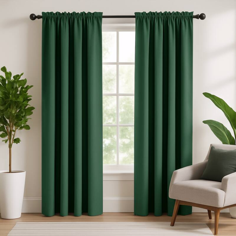 Deconovo 2-Pack Thermal Room Darkening Rod Pocket Curtains - 38W x 45L - Dark Forest