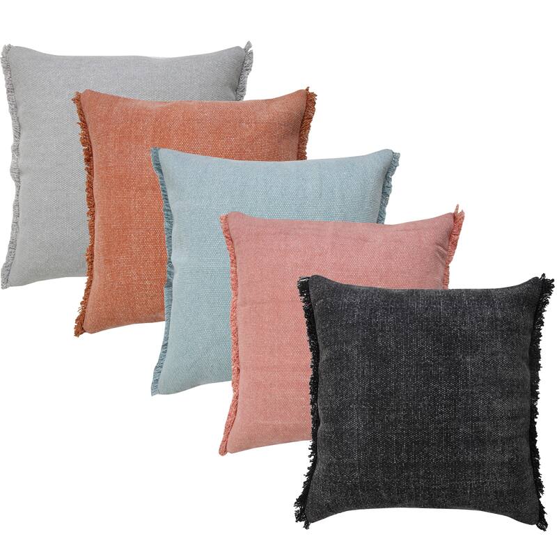 Sevita Light Blue Solid Stonewash Throw Pillow with Fringe