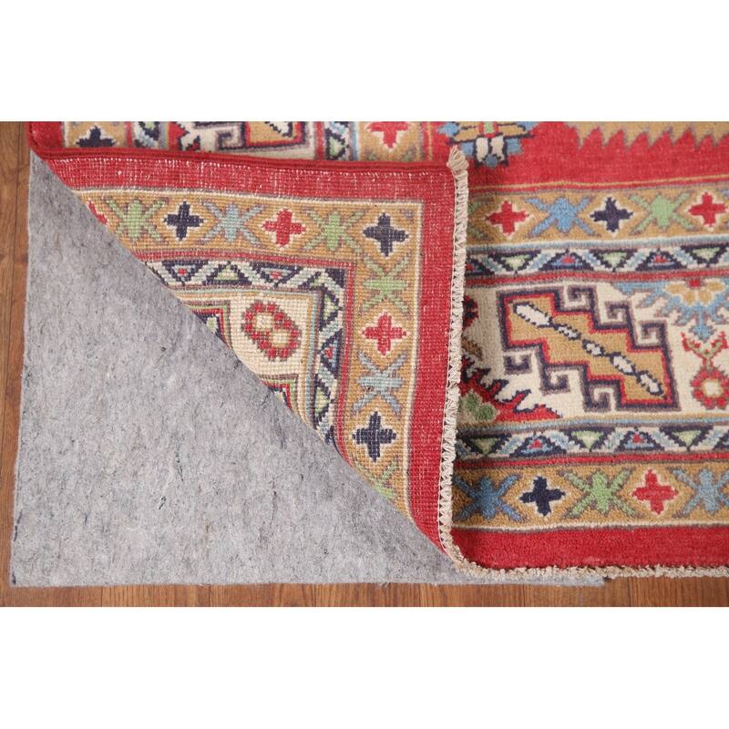Hand Knotted Oriental 100% Wool Carpet Traditional Geometric Red Kazak Area Rug - 9' 6'' X 6' 4''