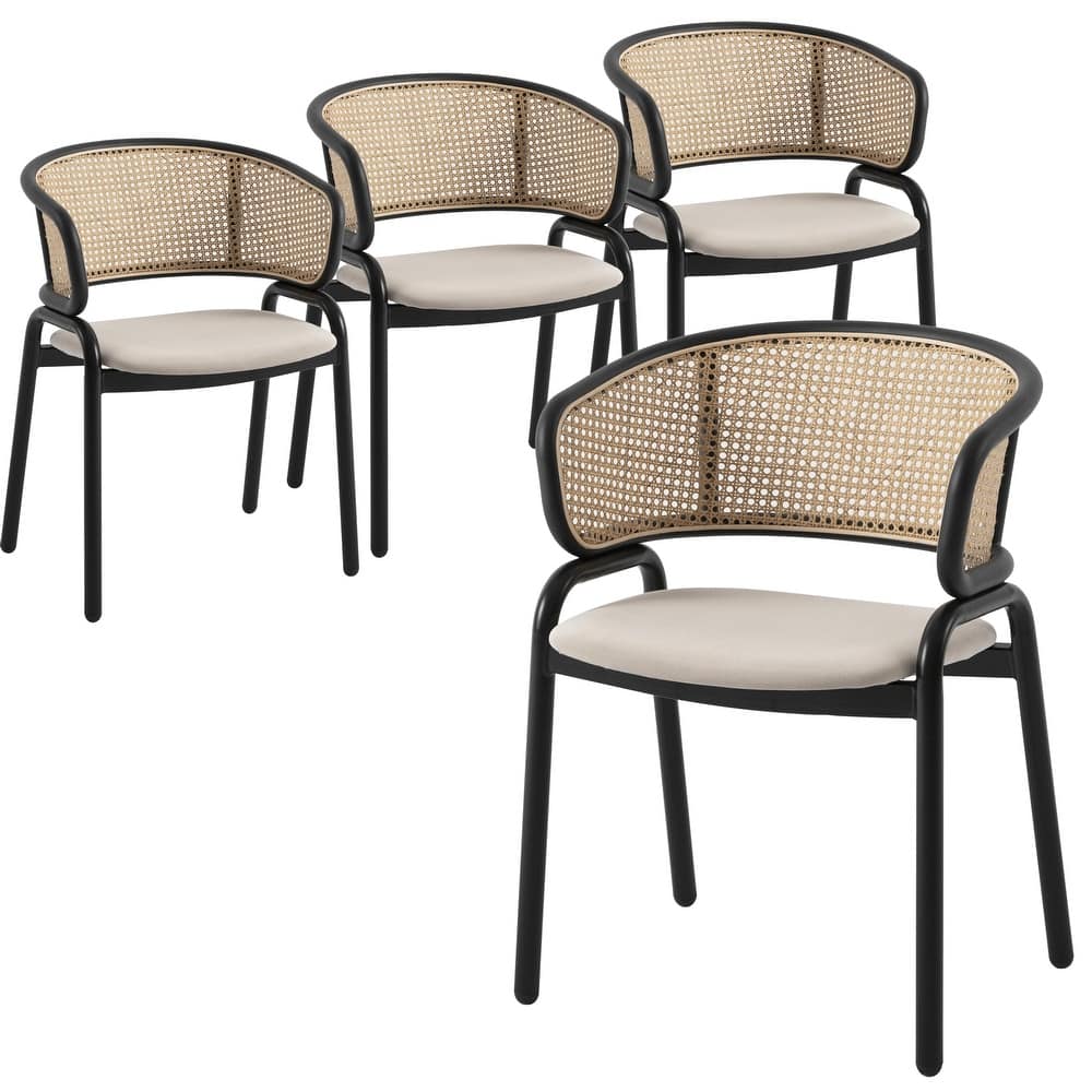 Ervilla Modern Mid Century Velvet Upholstered Dining Chair with Wicker Back Armchair for Dining Room and Kitchen (Set of 4)