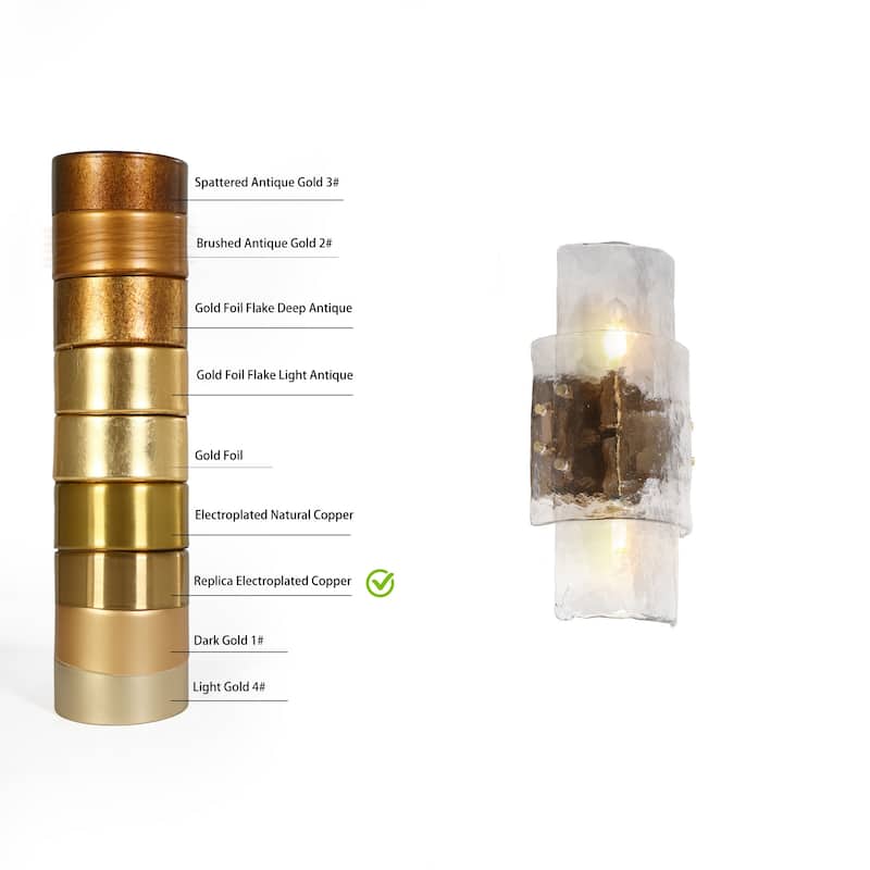 Modern 2-Light Gold Wall Sconces Textured Glass Bathroom Vanity Lights - L14.2" x W6.3"