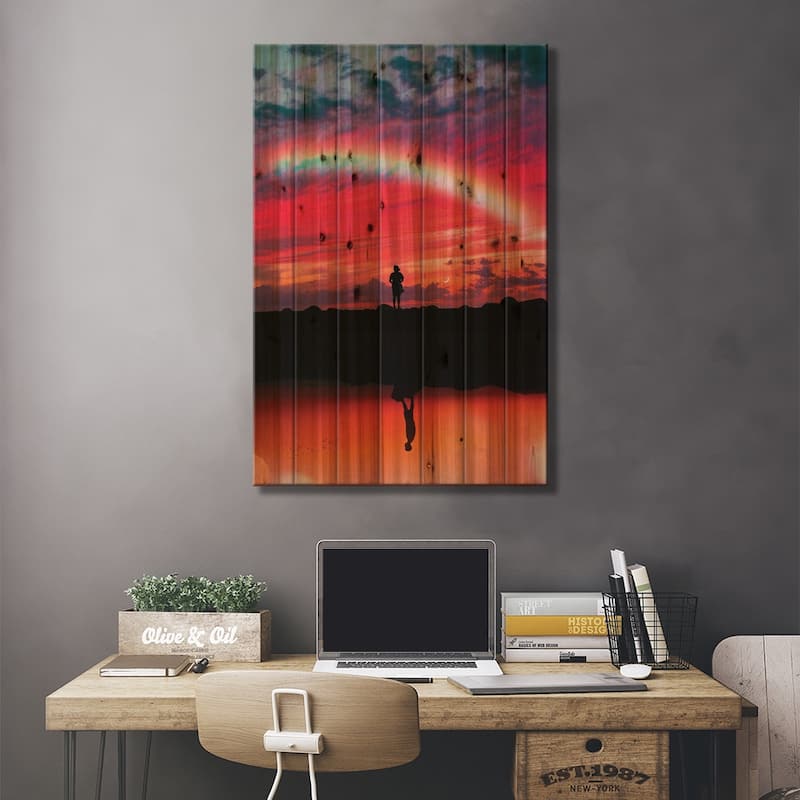 Silhouettes And Rainbow Print On Wood by GEN Z - Multi-Color