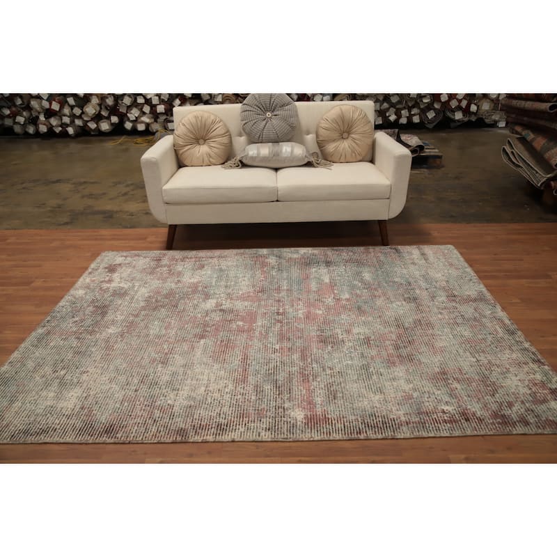 Hand Knotted Oriental Viscose Silk Carpet Modern Abstract Multi-Colored Abstract Area Rug - 7' 6'' X 5' 5''
