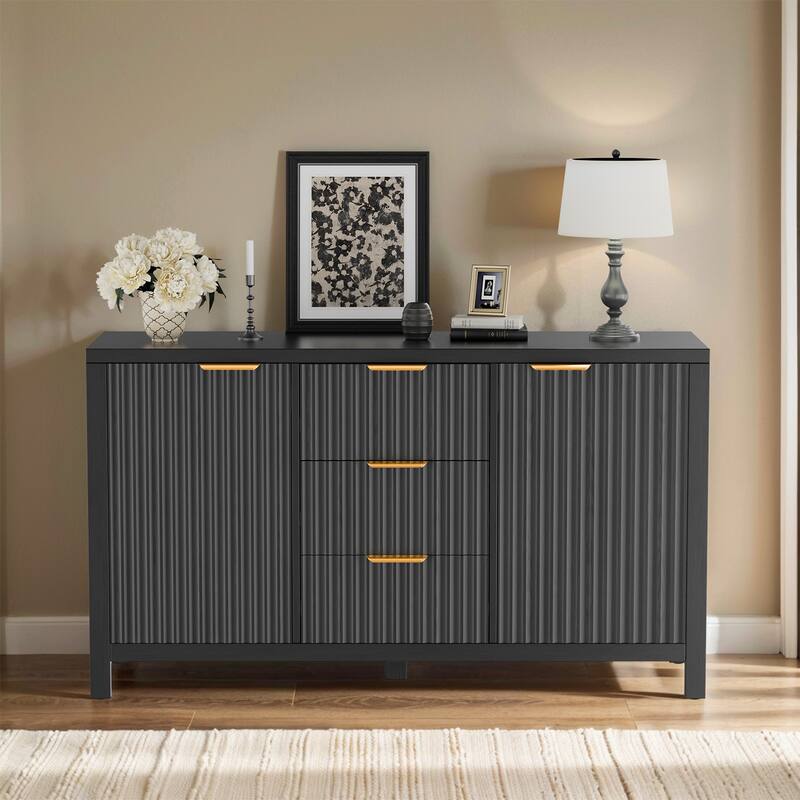 Pocassy Storage Cabinet Fluted Sideboard Buffet Cabinet with Storage