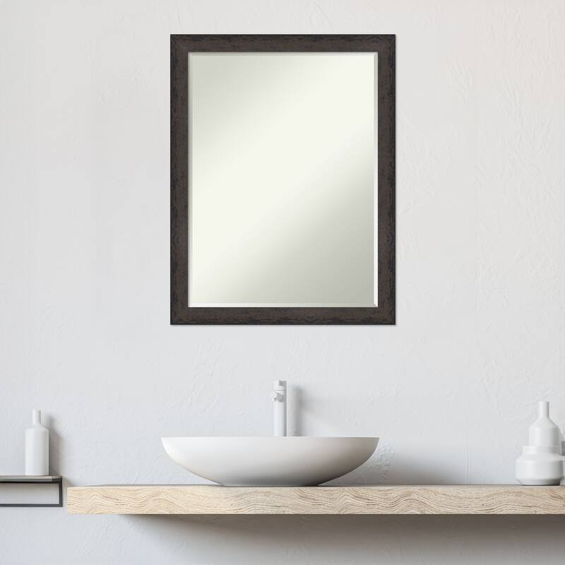 Dappled Narrow Half-Inch-Bevel Wood Framed Bathroom Vanity Wall Mirror - Glass Size 18x24