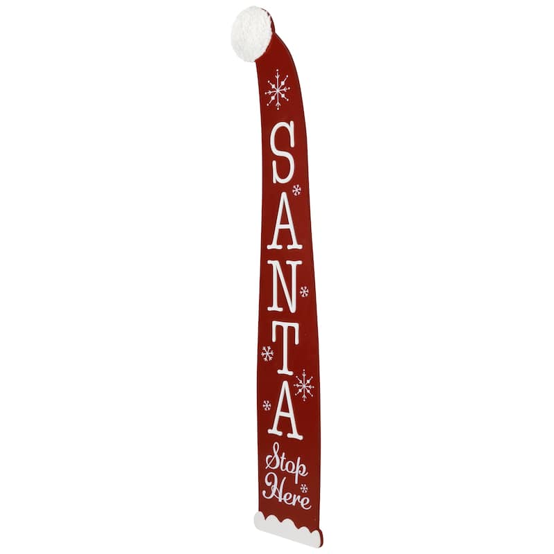Santa Stop Here Christmas Hat Porch Sign - 35"