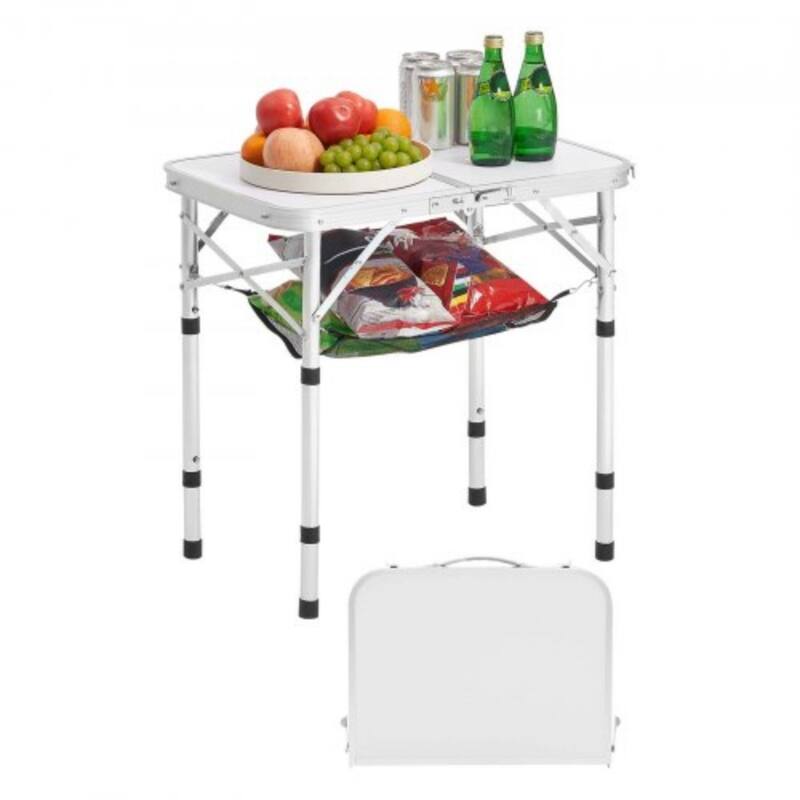 2 Feet Silver Portable Folding Camping Table with Adjustable Height and Lightweight MDF Top for Outdoor Use