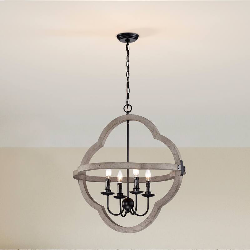 Distressed Slate Wood and Black 4-Light Candlestick Cage Chandelier