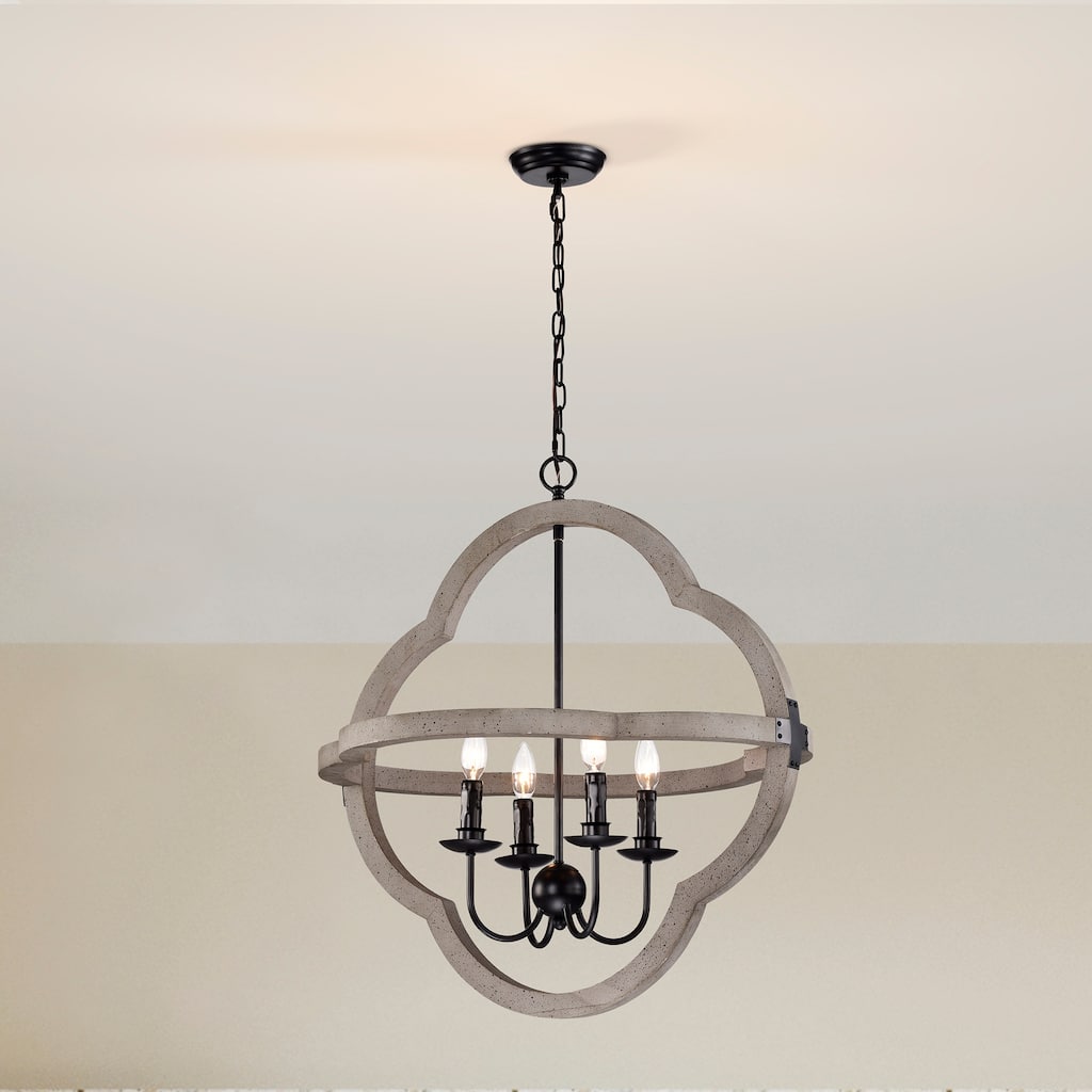 Distressed Slate Wood and Black 4-Light Candlestick Cage Chandelier