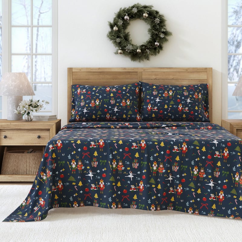 Linery & Co. Christmas Turkish Cotton Double-Brushed Flannel Bed Sheet Set - Twin - Nutcracker