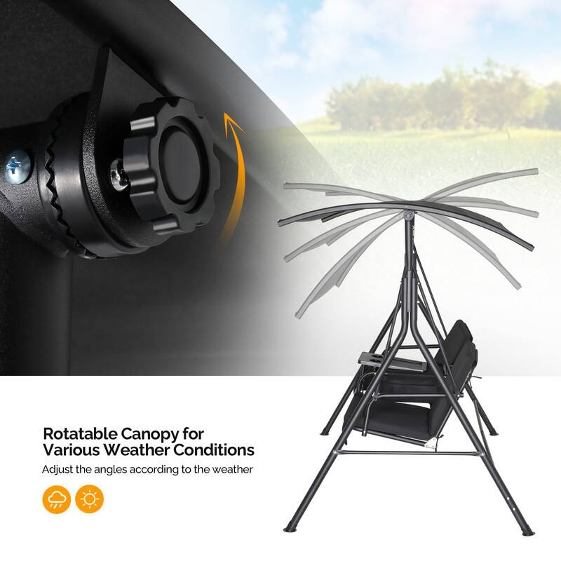 Outdoor Patio Porch Swing with Stand, Canopy, Pivot Storage Table and Cooler Bag - N/A