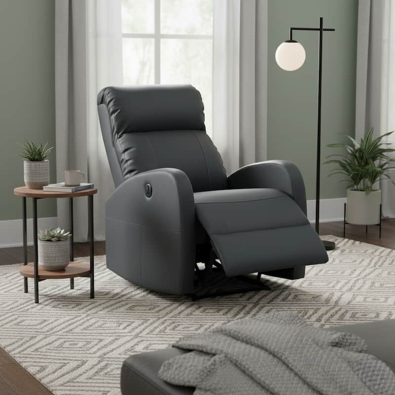 AC Pacific Modern Faux Leather Small Powered Reading Recliner - Black