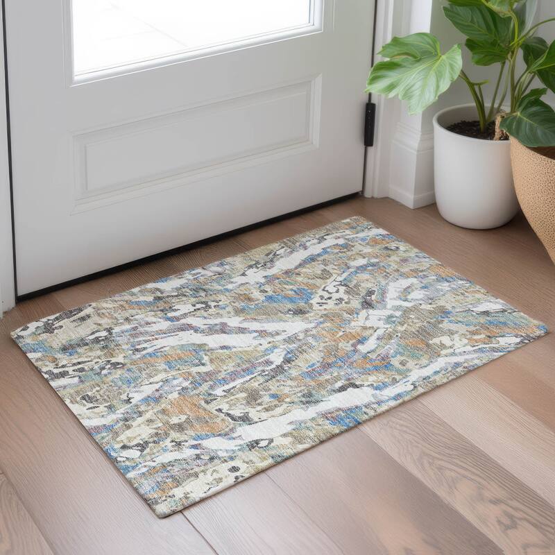 Machine Washable Indoor/ Outdoor Brushstrokes Chantille Rug