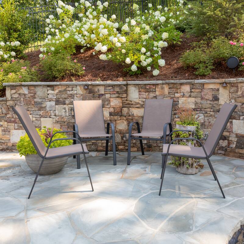 Outdoor Stacking Chairs w/ Flex Comfort Material (4 Pack) - Brown