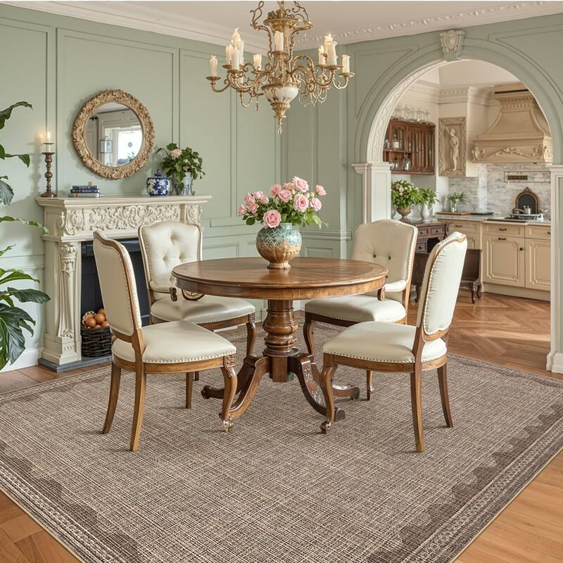 Scalloped Pattern Rugs for Living Room Bedroom Soft Non Slip Low Pile Throw Carpet Washable Foldable Area Rug