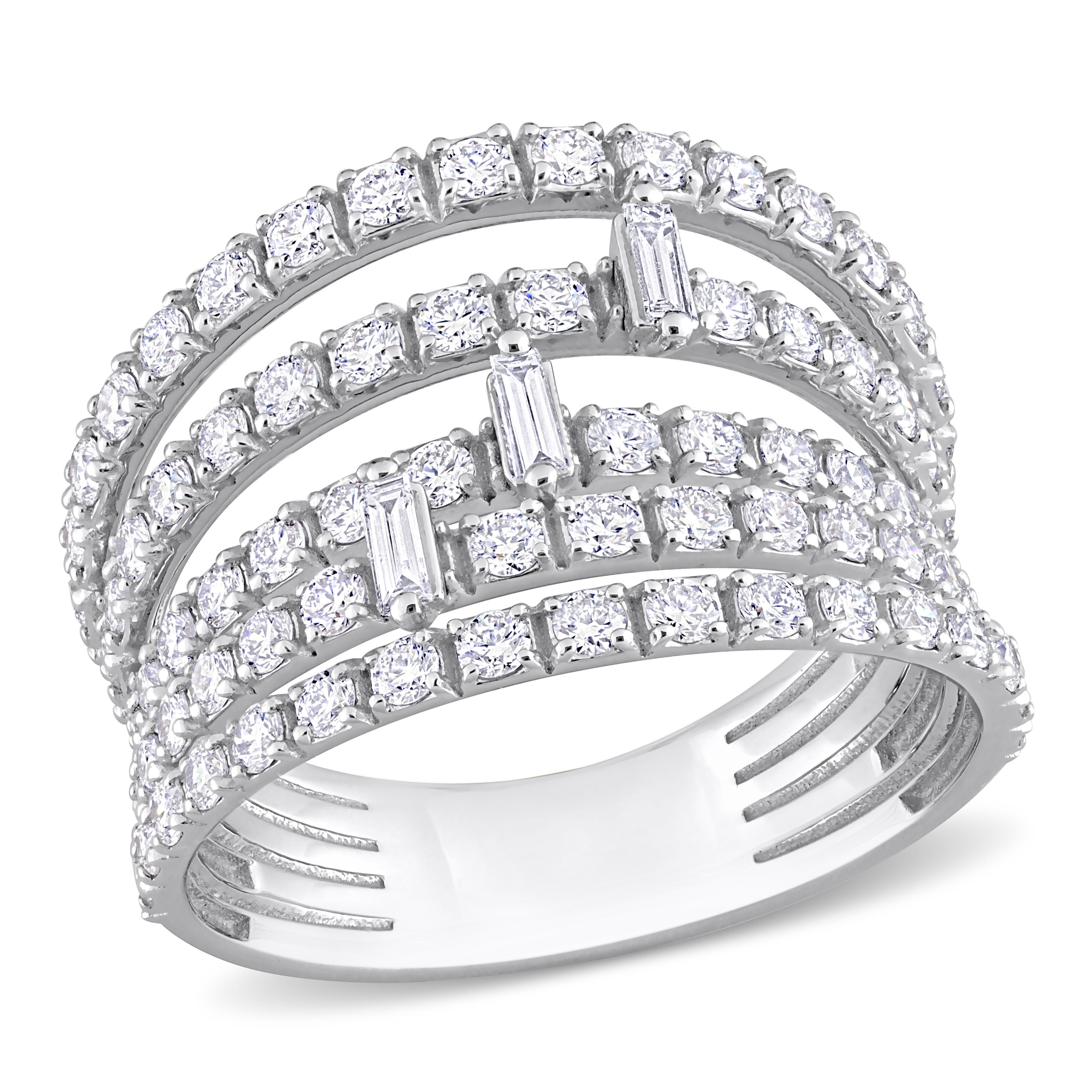 Miadora 2ct TDW Parallel Baguette-Cut Diamond Split Shank Ring in 14k White Gold