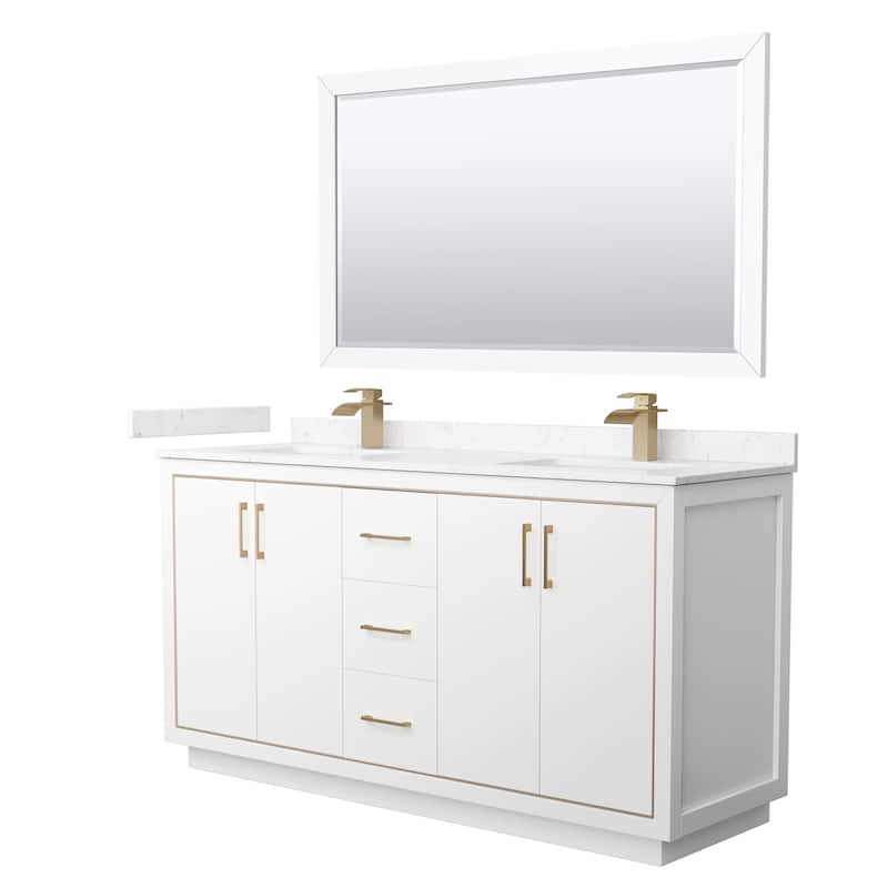 Wyndham Collection WCF1111-66D-VCA-M58 Icon 66" Free Standing Double - White / Carrara Cultured Marble Top / Satin Bronze - Painted