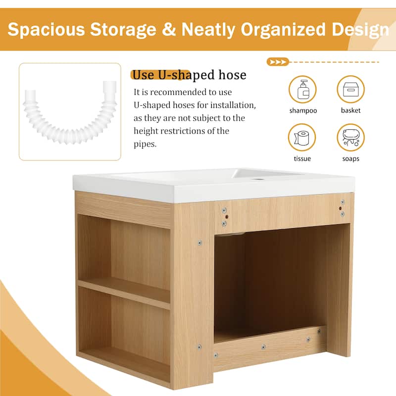 Malwee 24" Floating Bathroom Vanity,Wall Mounted Bathroom Vanity with Sink and Side Shelf