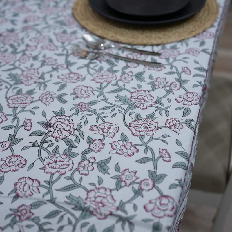 Fabdivine Handmade Block Print Cotton Brown Table Cover or Cloth Dining, Farmhouse & Kitchen Décor