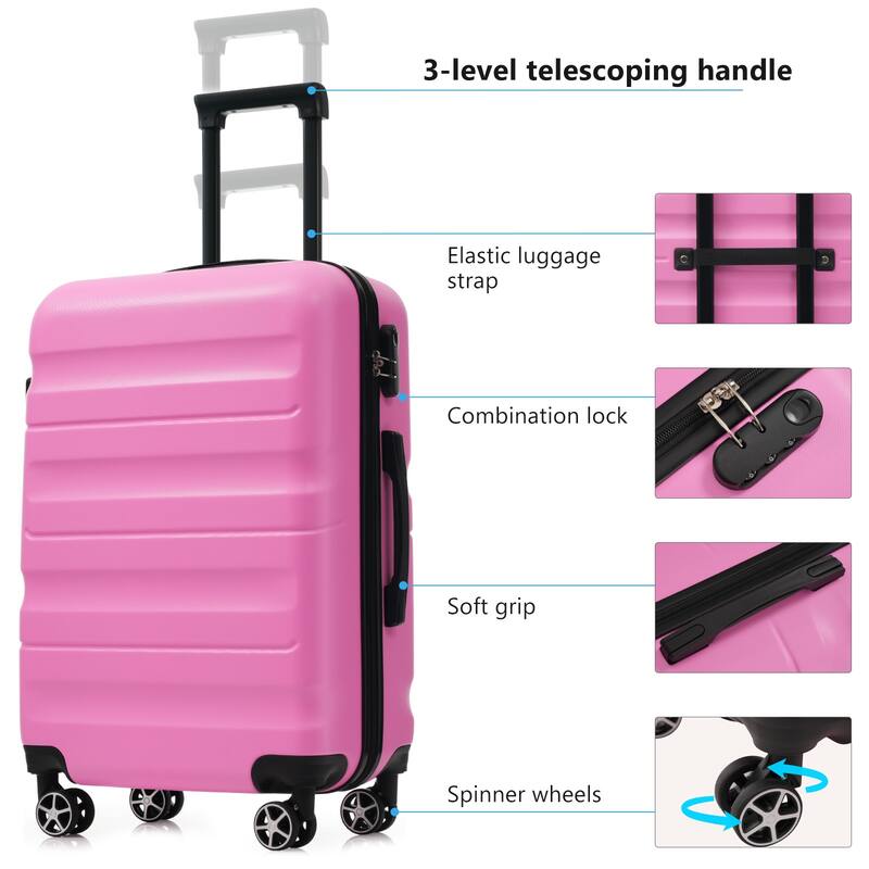 4-Piece, Modern Hard-Shell Luggage, Lightweight Luggage with Spinner Wheels, for Boarding Travel, Pink