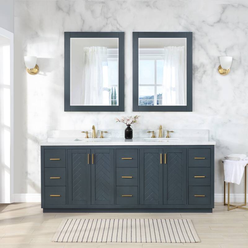 Altair Gazsi Bathroom Vanity with Composite Stone Countertop with Mirror