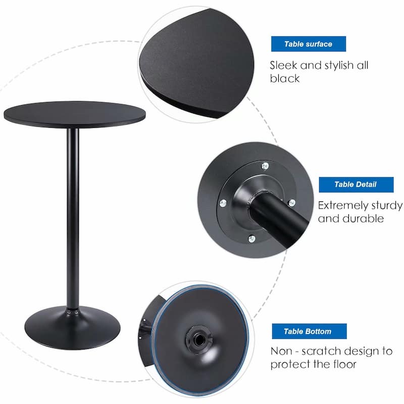 Homall Bistro Pub Table Round Bar Height Cocktail Table Metal Base MDF Top Obsidian Table with Black Leg 23.8inch Top - N/A