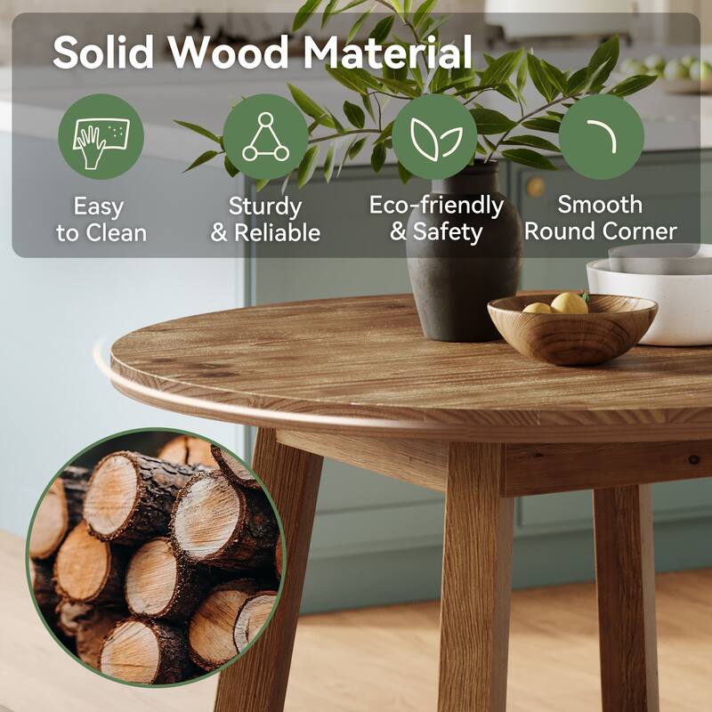Solid Wood Round Dining Table, Kitchen Table, End/Side Table for Living/Dining Room, Kitchen, Apartment