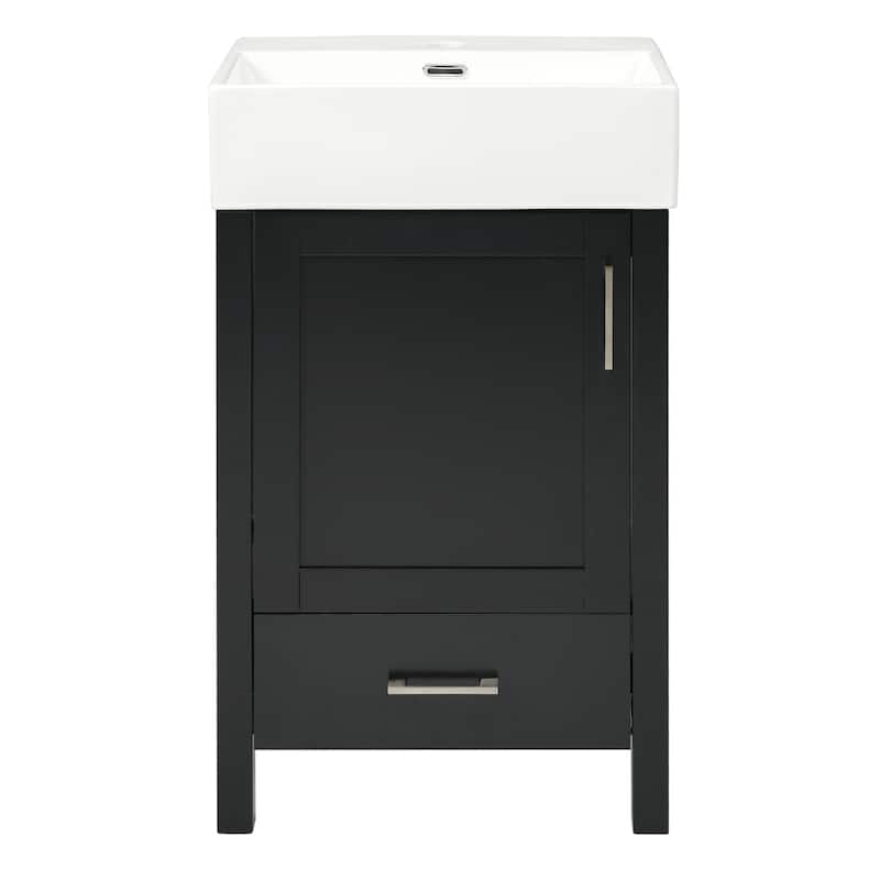 Minimalist Design Storage Cabinet Bathroom Vanity with Drop-In Ceramic Sink, Drawer, Silver Metal Handles and Plastic Feet Pads