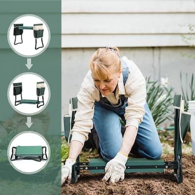 Portable Outdoor 2-in-1 Garden Stool and Kneeler with Tool Bags