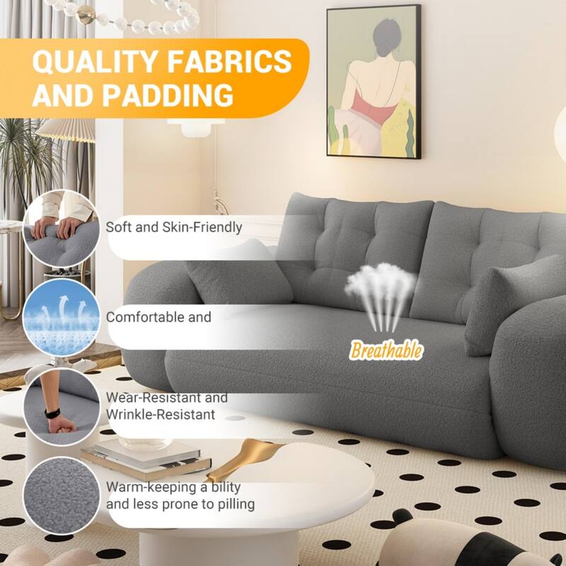 78.7" Teddy Fabric Multi-Functional Foldable 3-in-1 Sofa Bed with Pillows, Lazy Sofa Couch