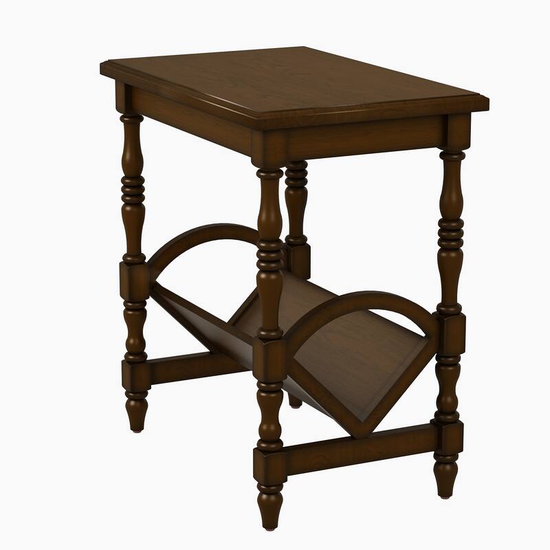 Wooden Side Table Accent Table, End Table Coffee Table with Magazine Rack, Classic Bedside Table with Storage Shelf