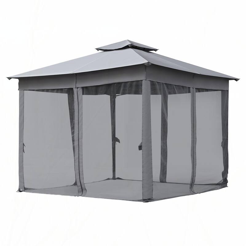 10x10 Outdoor Gazebo Tent with Double Roofs(Grey)