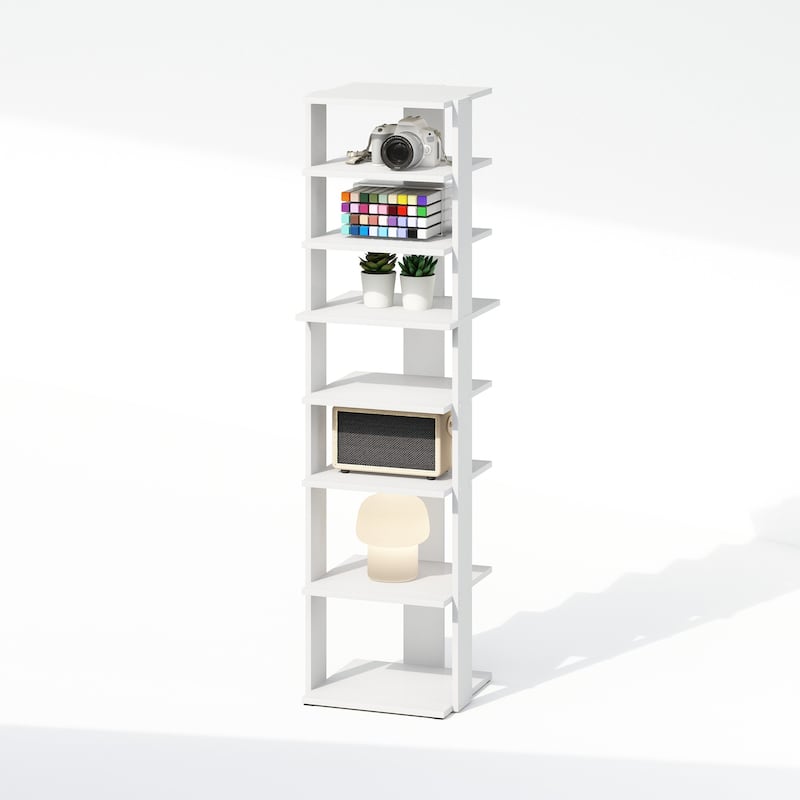 8 Tiers Wood Household Shelving Unit in White (12.64 in. W x 46.77 in. H x 12.13 in. D) - 12.64