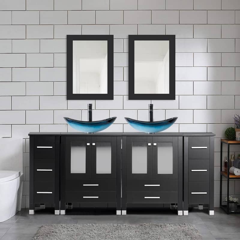 72" Bathroom Vanity Set with Vessel Sink Side Cabinet Combo
