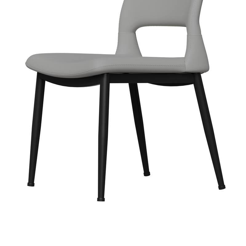 Modern minimalist grey PU leather Dining Chairs Set of 2, comfortable backrest design, metal leg support