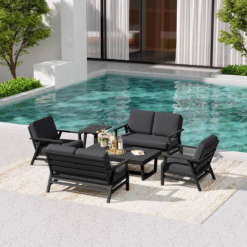 4-Piece Teak Outdoor Conversation Set With 2 Loveseats, Coffee Table & Side Table