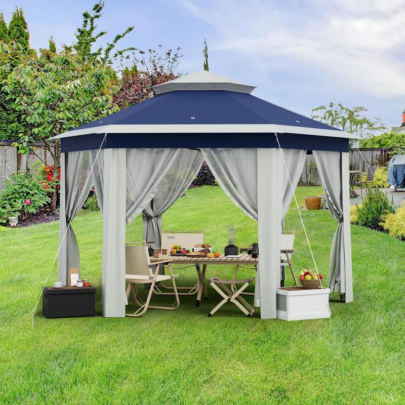 Pop Up Gazebo, Hexagonal Canopy Shelter with 6 Zippered Mesh Netting, Event Tent with Strong Steel Frame