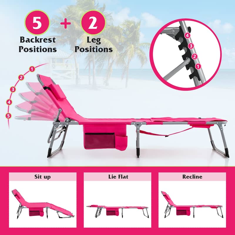 Gymax Outdoor Folding Chaise 5-Position Lounge Chair w/ Face Hole &