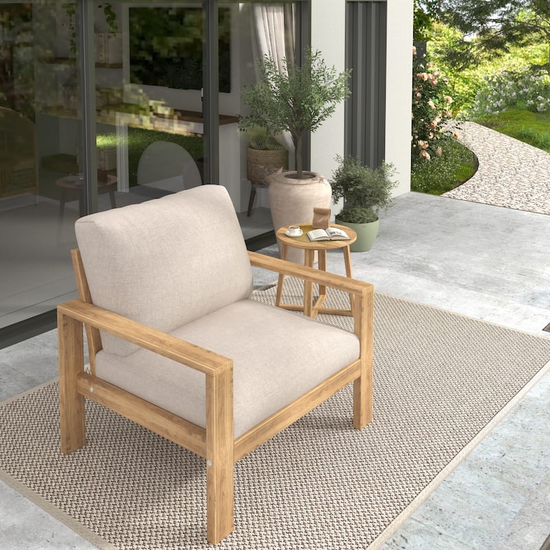 Christopher Knight Home - Mason Outdoor Patio Chair Set with Cushions and Acacia Wood Frame - Set of 1 - Teak Finish+Light Grey Cushion