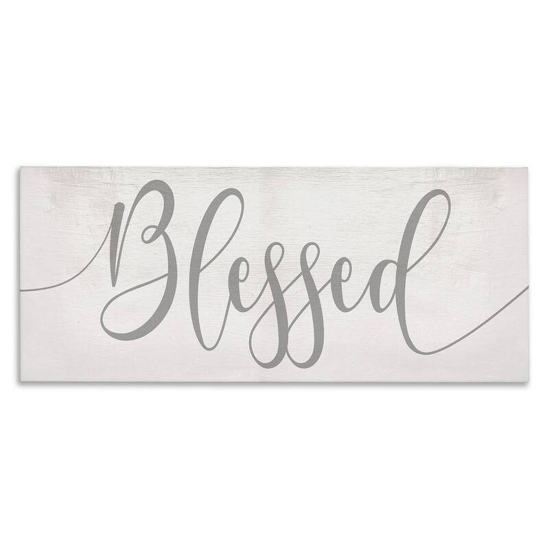 Stupell Soft Grey Blessed Typography over Neutral Off-White Canvas Wall Art - 13 x 30