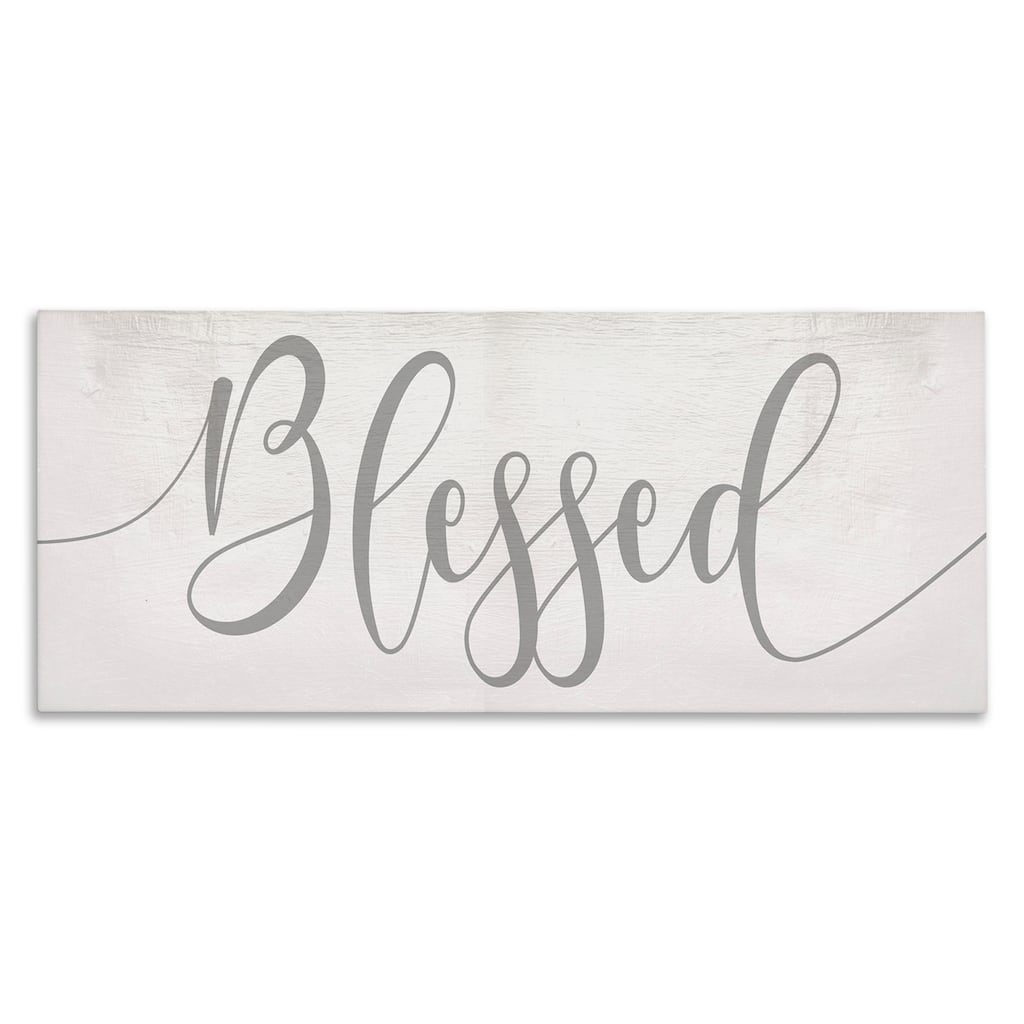 Stupell Soft Grey Blessed Typography over Neutral Off-White Canvas Wall Art