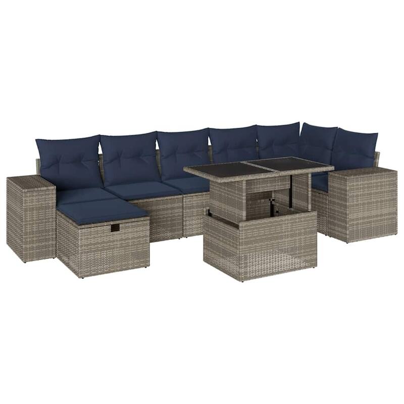 vidaXL Patio Sofa Set with Cushions Sectional Couches 8 Piece Poly Rattan - 24.4 x 24.4 x 27.2