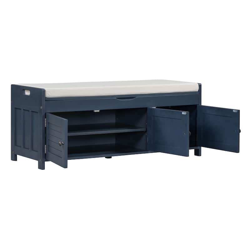 Entryway Storage Bench with Adjustable Shelves & Removable Cushion