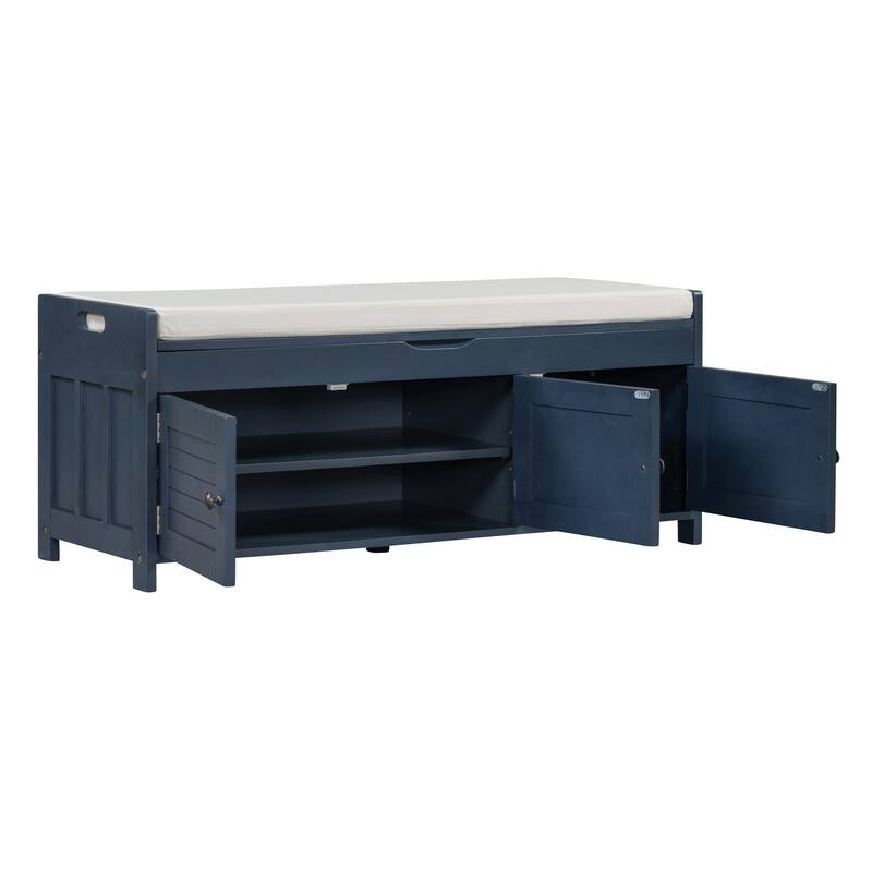 Storage Bench with 3 Doors Shoe Bench with Removable Cushion