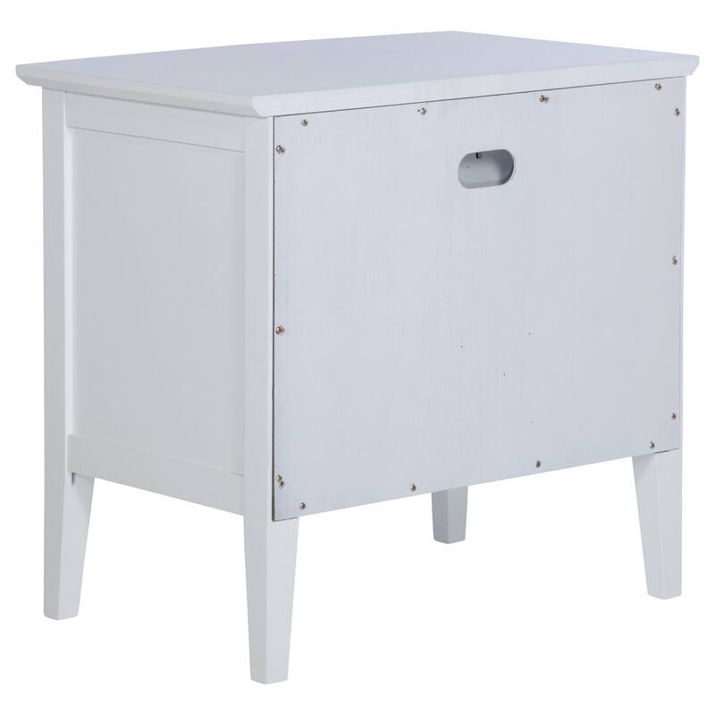 White 1-Drawer Nightstand with Natural Rattan Accents, Felt Lining and Open Shelf for Coastal Modern Style